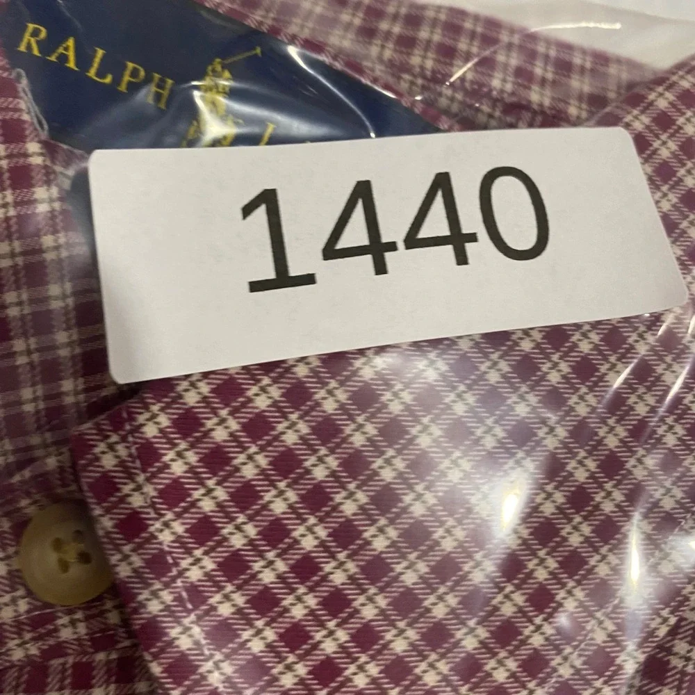 Polo Ralph Lauren Mens Large Classic Fit Burgundy Plaid Cotton Button Down Shirt